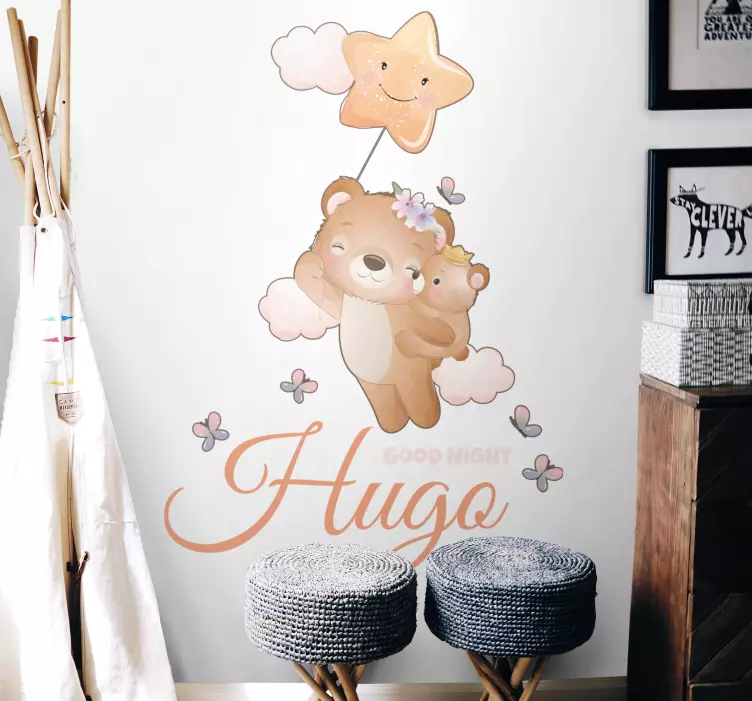 Nursery wall decal hanging bear with name - TenStickers