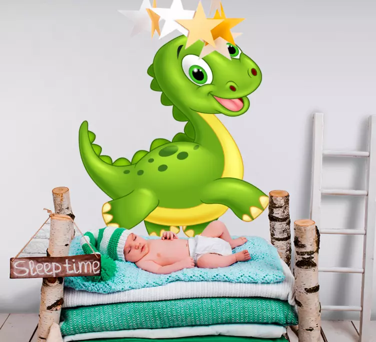 happy dinosaur running door decal - TenStickers