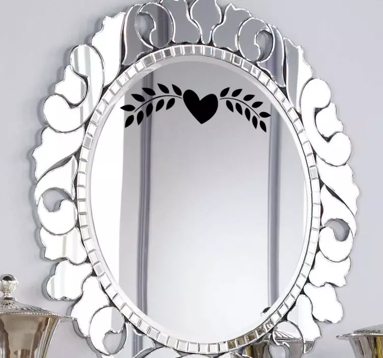 Ornament floral with heart mirror sticker - TenStickers