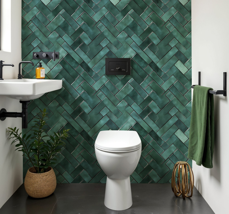 Herringbone green wall decal for bathroom - TenStickers