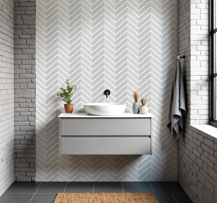 Herringbone light gray wall decal for bathroom - TenStickers