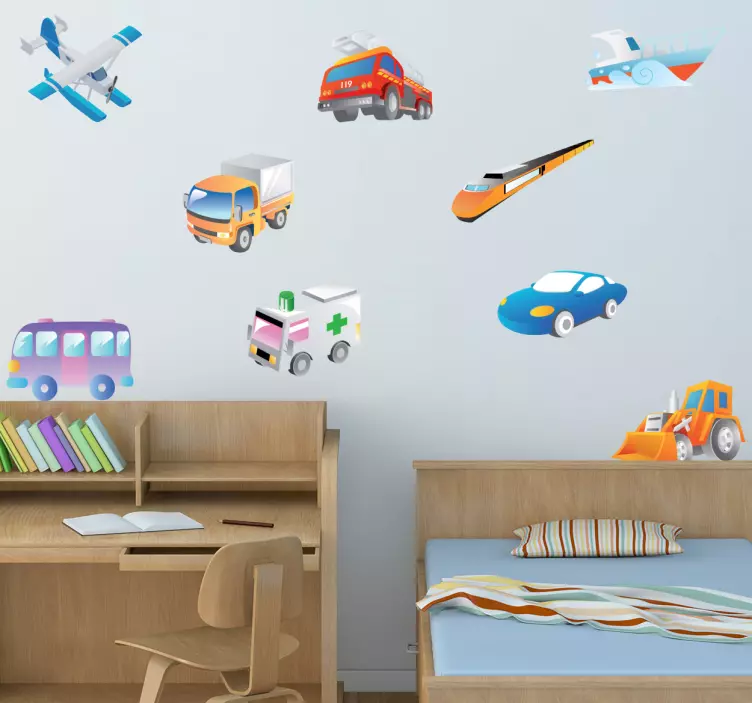Kids Collection of Vehicles Wall Sticker - TenStickers
