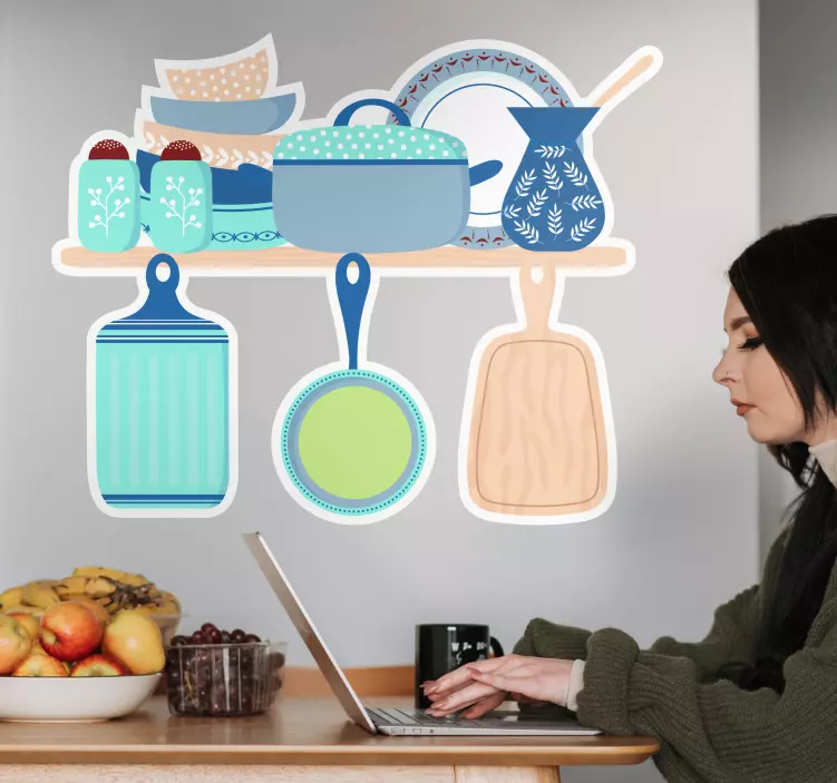 Kitchen wall sticker kitchenware shelf display - TenStickers