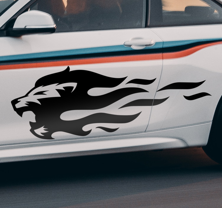 Lion with fire flames Car Sticker - TenStickers