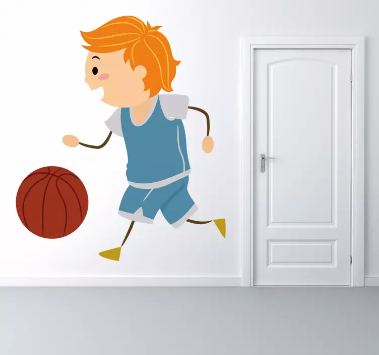 Little Boy Playing Basketball Kids Sticker - TenStickers