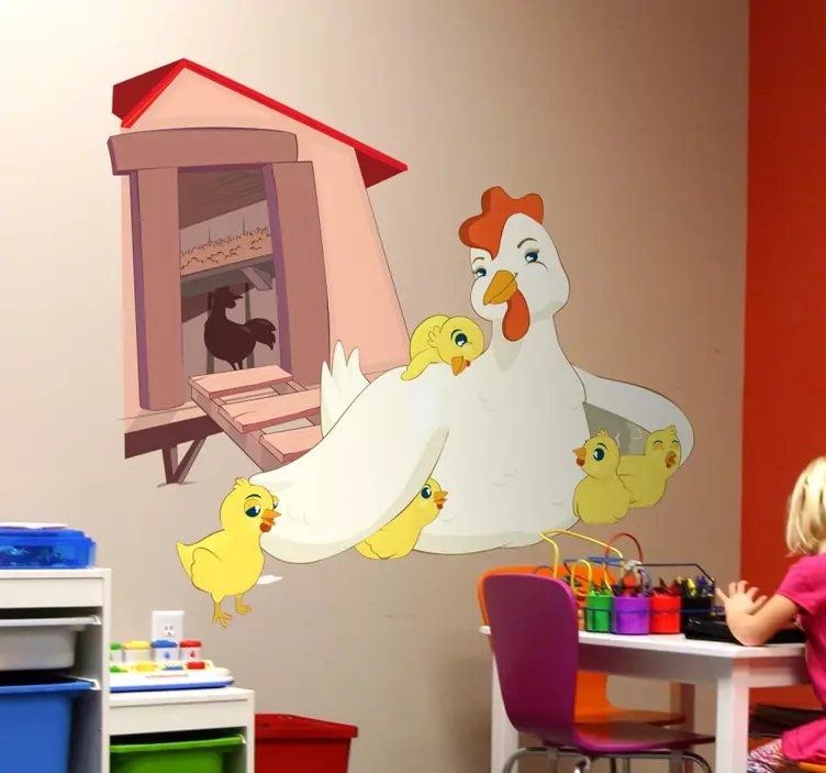 Mama Hen And Chicks farm animal wall sticker - TenStickers