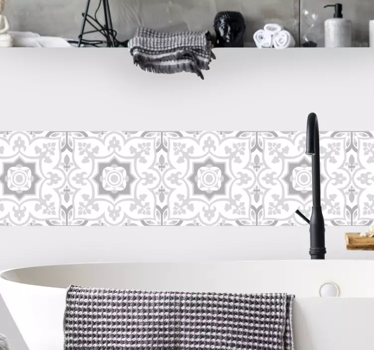 Moroccan tile gray tones bathroom wall decal - TenStickers