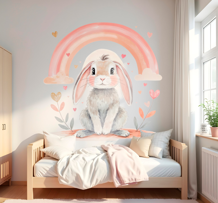 Pastel lovely rainbow bunny wall decal - TenStickers