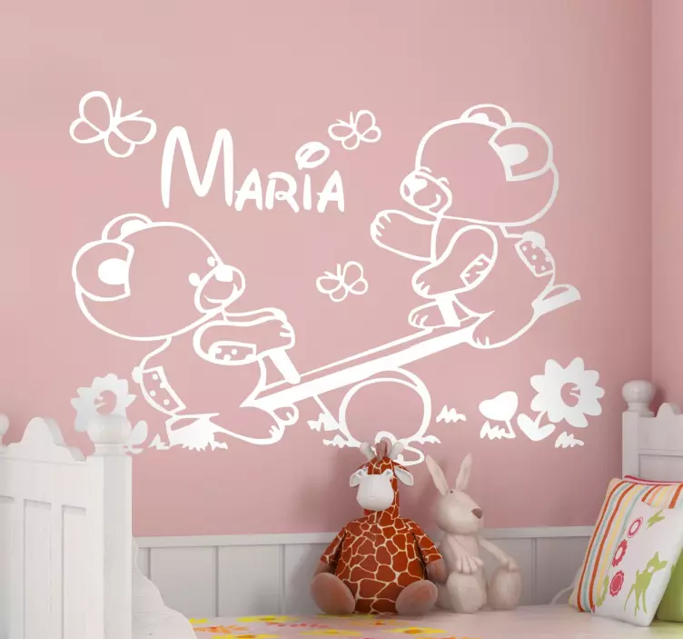 Personalised Teddy Bears in Seesaw Sticker - TenStickers