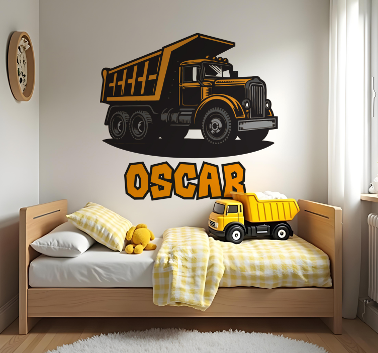 personalized orange contruction truck toy sticker - TenStickers