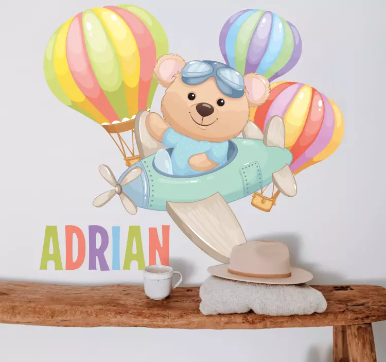 Pilot Bear Adventure wall sticker for kid - TenStickers