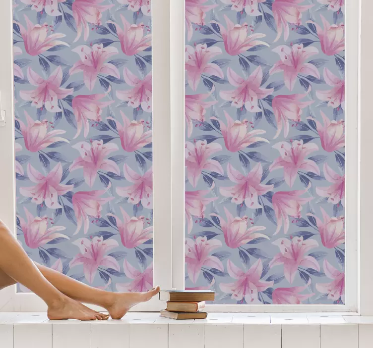 Pink Floral Print Wwndow decal for business - TenStickers