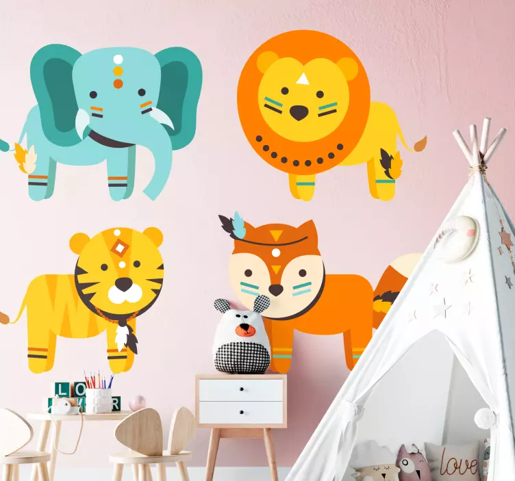 Ethnic animal characters wall sticker for kid - TenStickers