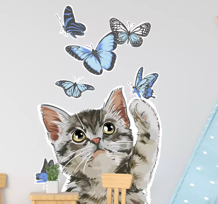 Catching blue butterflies sticker - TenStickers