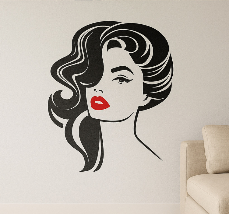 Pretty woman with red lips wall decal for living room - TenStickers