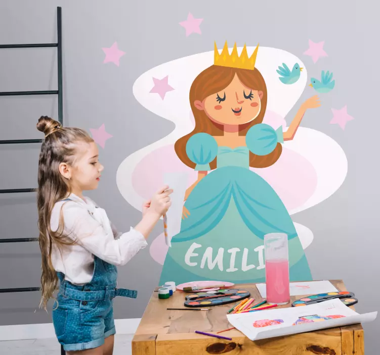 Blue princess with name wall sticker for kid - TenStickers