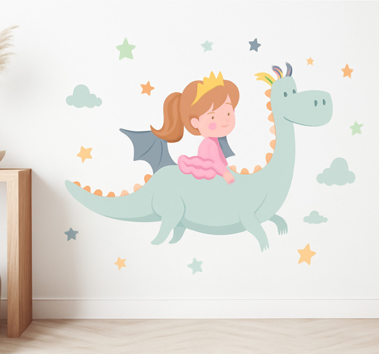 Princess on a dragon wall sticker for kid - TenStickers
