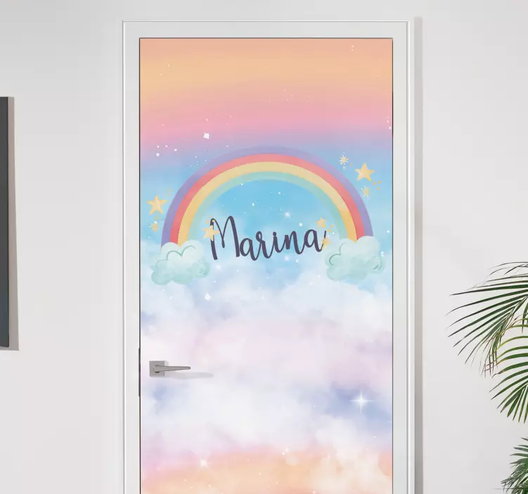 Rainbow and Clouds door sticker - TenStickers