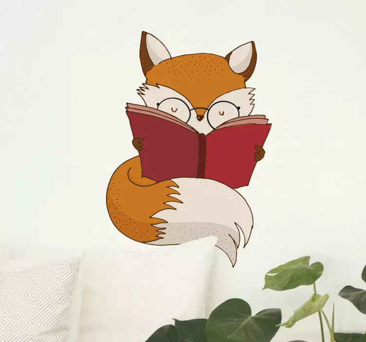 Reading fox character sticker - TenStickers