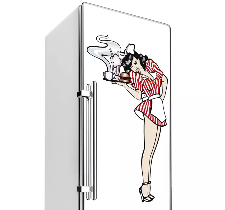 Waitress girl retro fridge sticker - TenStickers