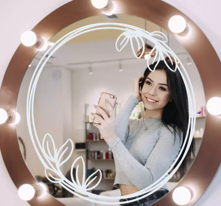 Round floral mirror frame mirror sticker - TenStickers