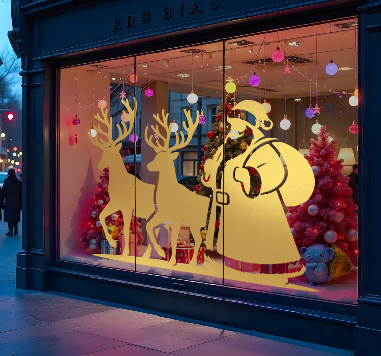 Santa Claus silhouette storefront Christmas sticker - TenStickers
