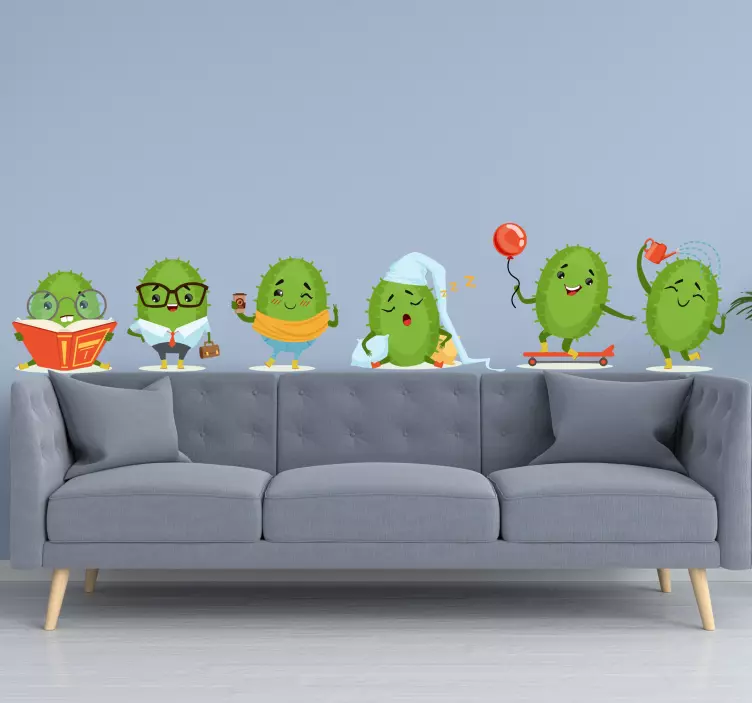Set of cute cactuses flower wall sticker - TenStickers