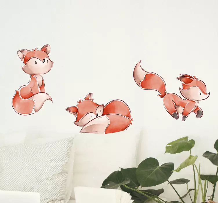 Set of watercolor foxes wild animal decal - TenStickers