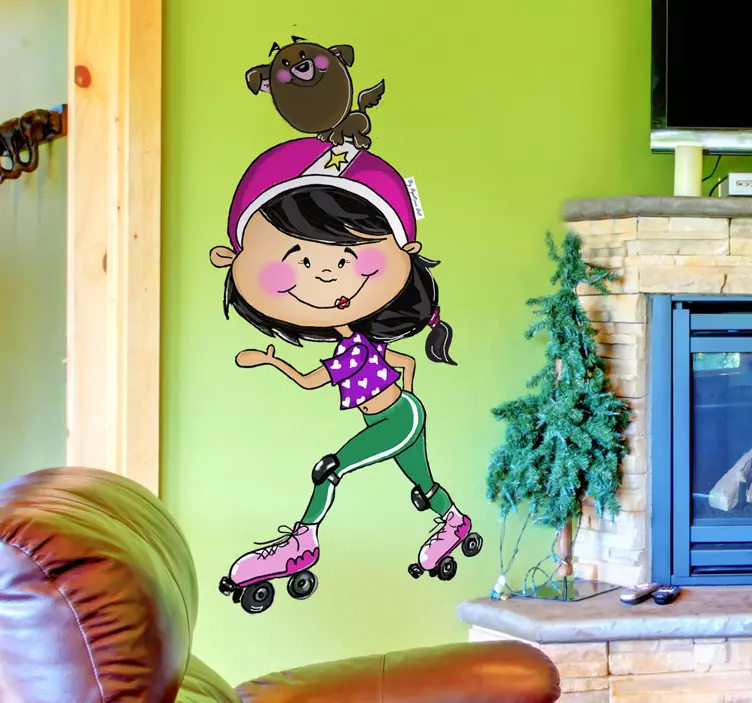 Skater Girl and Dog Wall Sticker - TenStickers