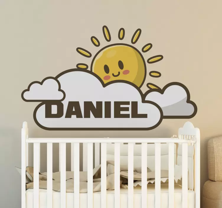 Sunshine cloud and name wall sticker for kid - TenStickers