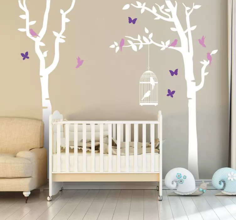 Trees with Birds and Butterflies Wall Decal - TenStickers