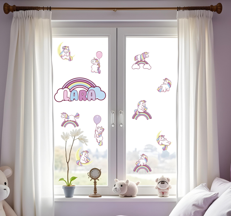 Unicorns and rainbows Wwndow decal for business - TenStickers