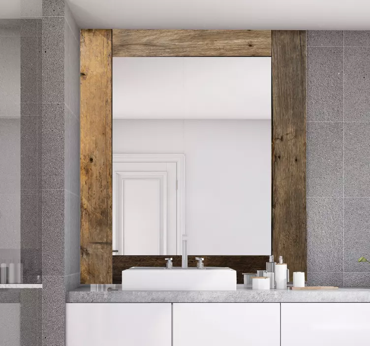 Vintage wood frame textured mirror sticker - TenStickers
