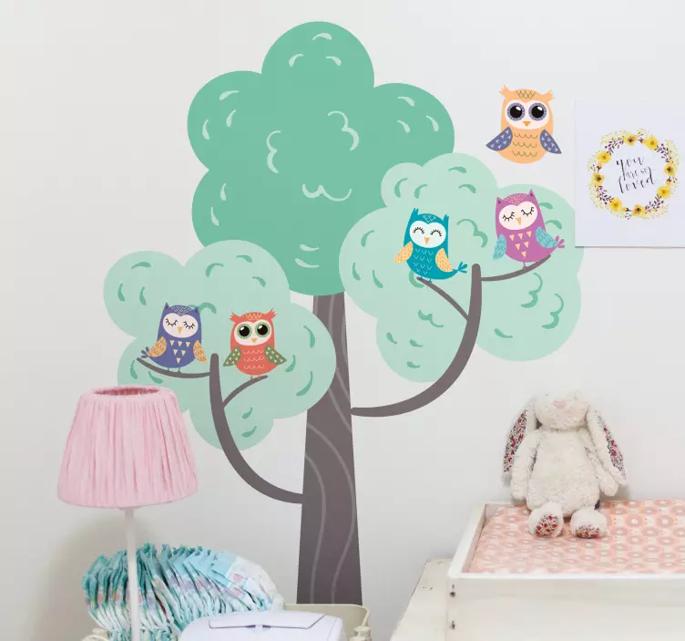 Wall sticker for kid colorful owl tree - TenStickers