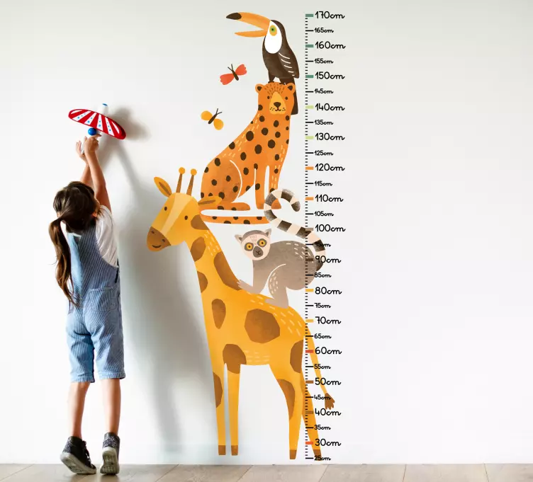 Wall sticker for kid height measurement animals - TenStickers