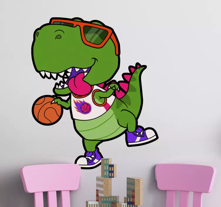 Wall sticker playful dinosaur basketball - TenStickers