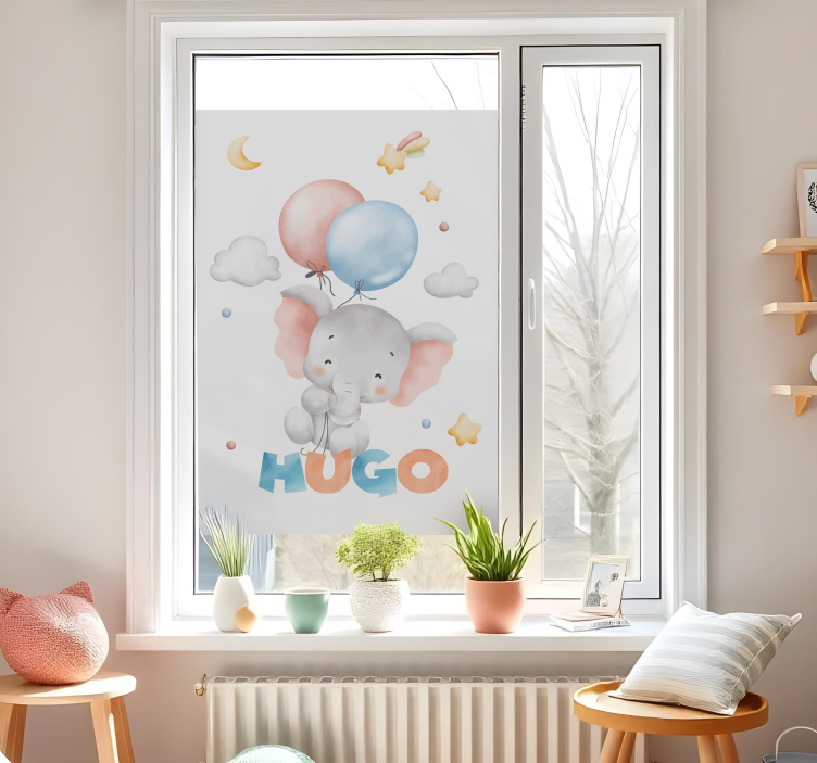 watercolor elephant with name window sticker - TenStickers
