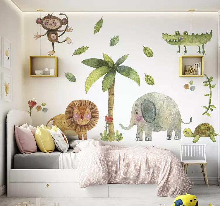 Watercolor jungle animals wall sticker - TenStickers