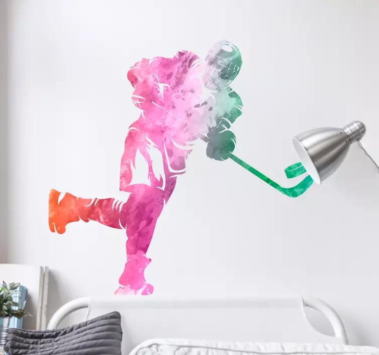 Watercolour Hockey Player Home Wall Sticker - TenStickers