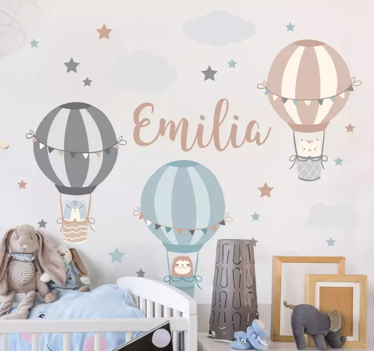 Hot air balloons with name wall sticker for kid - TenStickers