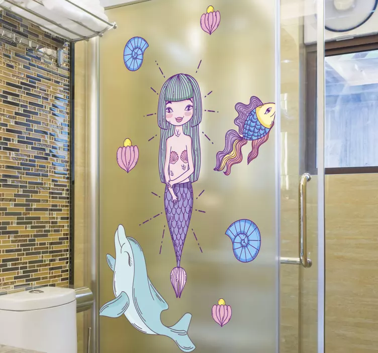 Mermaid Illustration wall decal for bathroom - TenStickers