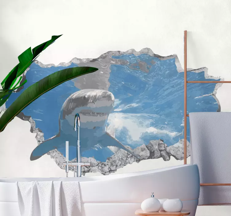 Wild animal sticker shark breaking surface - TenStickers