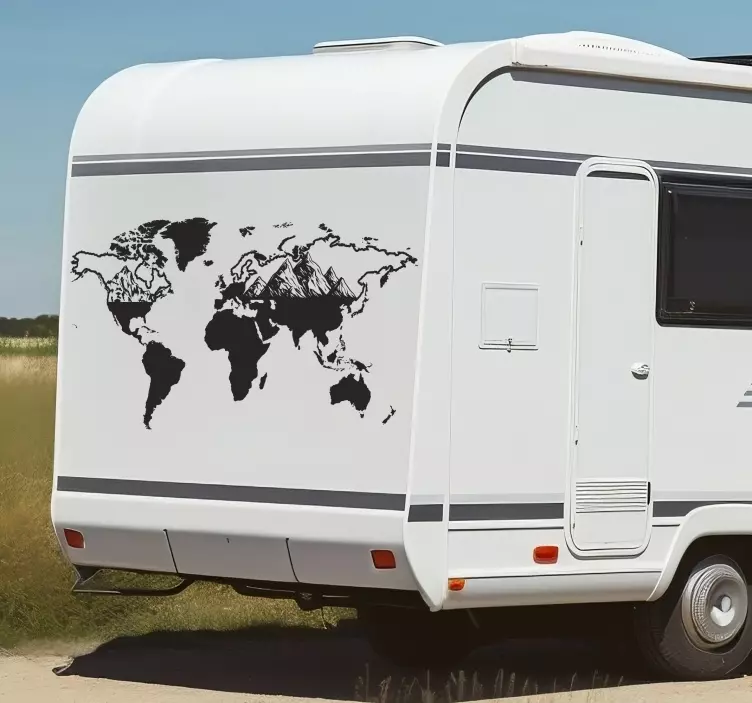 World map with montains caravan sticker - TenStickers