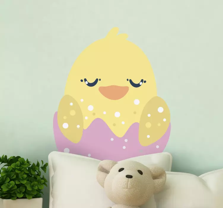 Yellow chick hatching illustration sticker - TenStickers