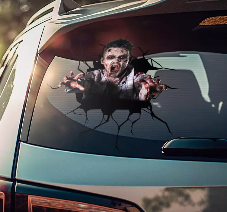Zombie Breaking Through Car Window Decal - TenStickers
