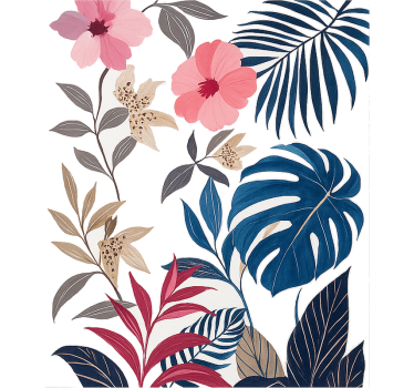 Multicolor tropical plants door sticker - TenStickers