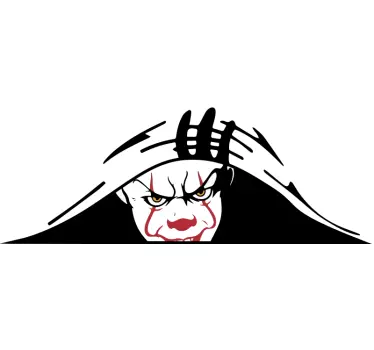 Creepy clown face watching car sticker - TenStickers