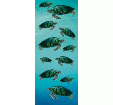 Swimming Sea Turtles door sticker - TenStickers