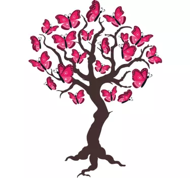 Pink tree  butterfly sticker - TenStickers