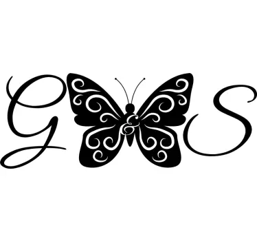 Butterfly wall sticker beautiful butterfly initials design - TenStickers